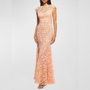 Shoshanna Floral Lace Cap-Sleeve Gown Pink - Coral Coralblush Size 4